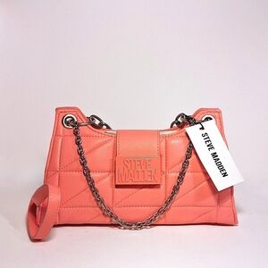 Steve Madden Coral/Pink Quilted Shoulder Bag with Chain Strap